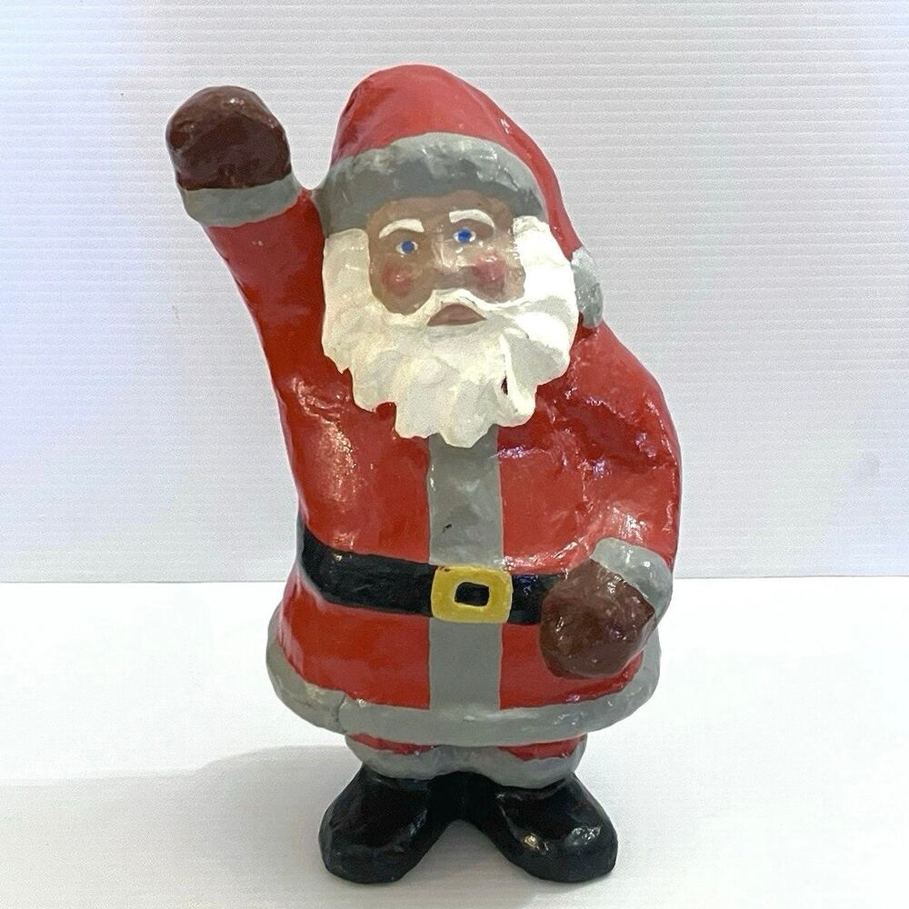 Vintage Paper Mache Santa Statue 12” Waving Hand Painted Figure Christmas Decor